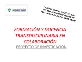 FORMACIÓN Y DOCENCIA
TRANSDISCIPLINARIA EN
COLABORACIÓN
PROYECTO DE INVESTIGACIÓN
 