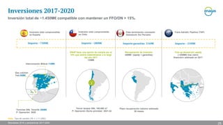Resultados 2016 y perspectivas 2017-2020
Inversiones 2017-2020
Nota: Tipo de cambio (1€ = 1,11 USD).
Inversión total comprometida
en España
Importe: ~750M€
Terminal GNL Tenerife 260M€
P. Operación: 2020
Interconexión Midcat 110M€
Gas colchón
Yela 60M€
Inversión total comprometida
en Chile
Importe: ~280M€
Tercer tanque GNL 150.000 m3
P. Operación (fecha prevista): 2021-22
Inversión total de ~1.450M€ compatible con mantener un FFO/DN > 15%.
Fase terminación concesión
Gasoducto Sur Peruano
Recuperación de inversión
458M€ (equity + garantías)
Trans Adriatic Pipeline (TAP)
True up devolución equity
(~205M€) tras cierre
financiero estimado en 2017
Importe garantías: 216M€ Importe: ~210M€
Plazo recuperación máximo estimado
36 meses
ENAP tiene una opción de compra por el
15% que podría materializarse a lo largo
del año 2017
135M€
25
 