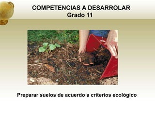COMPETENCIAS A DESARROLAR
              Grado 11




Preparar suelos de acuerdo a criterios ecológico
 