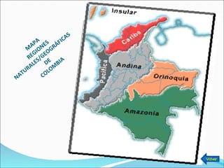 MAPA  REGIONES NATURALES/GEOGRÁFICAS  DE COLOMBIA Volver 