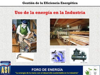 FORO DE ENERGÍA
“La energía de la mano con el desarrollo sustentable en la industria”
Gestión de la Eficiencia Energética
Uso de la energía en la Industria
 