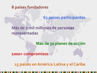 8	
  países	
  fundadores	
  
	
  
63	
  países	
  participantes	
  
	
  
Más	
  de	
  2	
  mil	
  millones	
  de	
  perso...