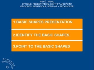 MENÚ / MENU
OPTIONS: PRESENTATION, IDENTIFY AND POINT
OPCIONES: IDENTIFICAR, SEÑALAR Y RECONOCER
 
