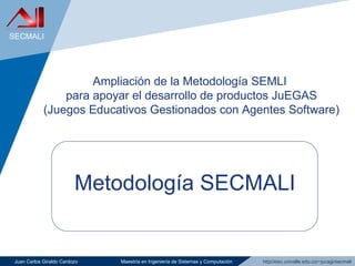 Metodología SECMALI Ampliación de la Metodología SEMLI  para apoyar el desarrollo de productos JuEGAS (Juegos Educativos Gestionados con Agentes Software) 