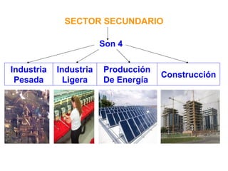 SECTOR SECUNDARIO Construcción Producción De Energía Industria Pesada Son 4 Industria Ligera 