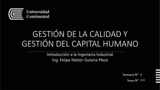 GESTIÓN DE LA CALIDAD Y
GESTIÓN DEL CAPITAL HUMANO
Introducción a la Ingeniería Industrial
Ing. Felipe Néstor Gutarra Meza
6
3-4
 