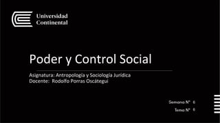 Poder y Control Social
Asignatura: Antropología y Sociología Jurídica
Docente: Rodolfo Porras Oscátegui
6
6
 