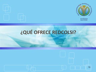 13
¿QUÉ OFRECE REDCOLSI?
 
