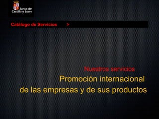 Catálogo de Servicios   >




                            Nuestros servicios
             Promoción internacional
   de las empresas y de sus productos
 