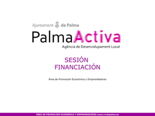 SESIÓN
             FINANCIACIÓN
         Área de Promoción Económica y Emprendedores




ÁREA DE PROMOCIÓN ECONÓMICA Y EMPRENDEDORES www.creatpalma.es
 