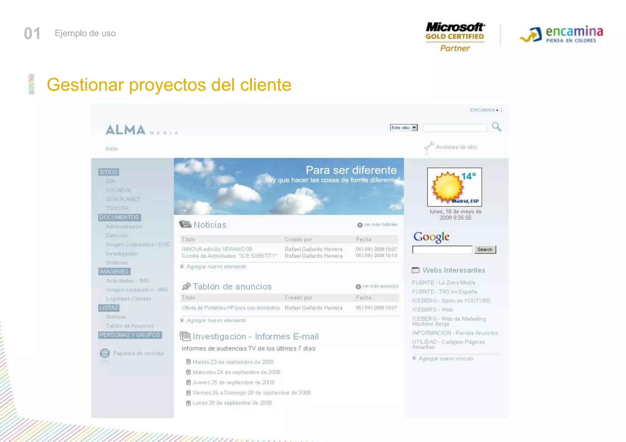Gestionar proyectos del cliente01Ejemplo de uso