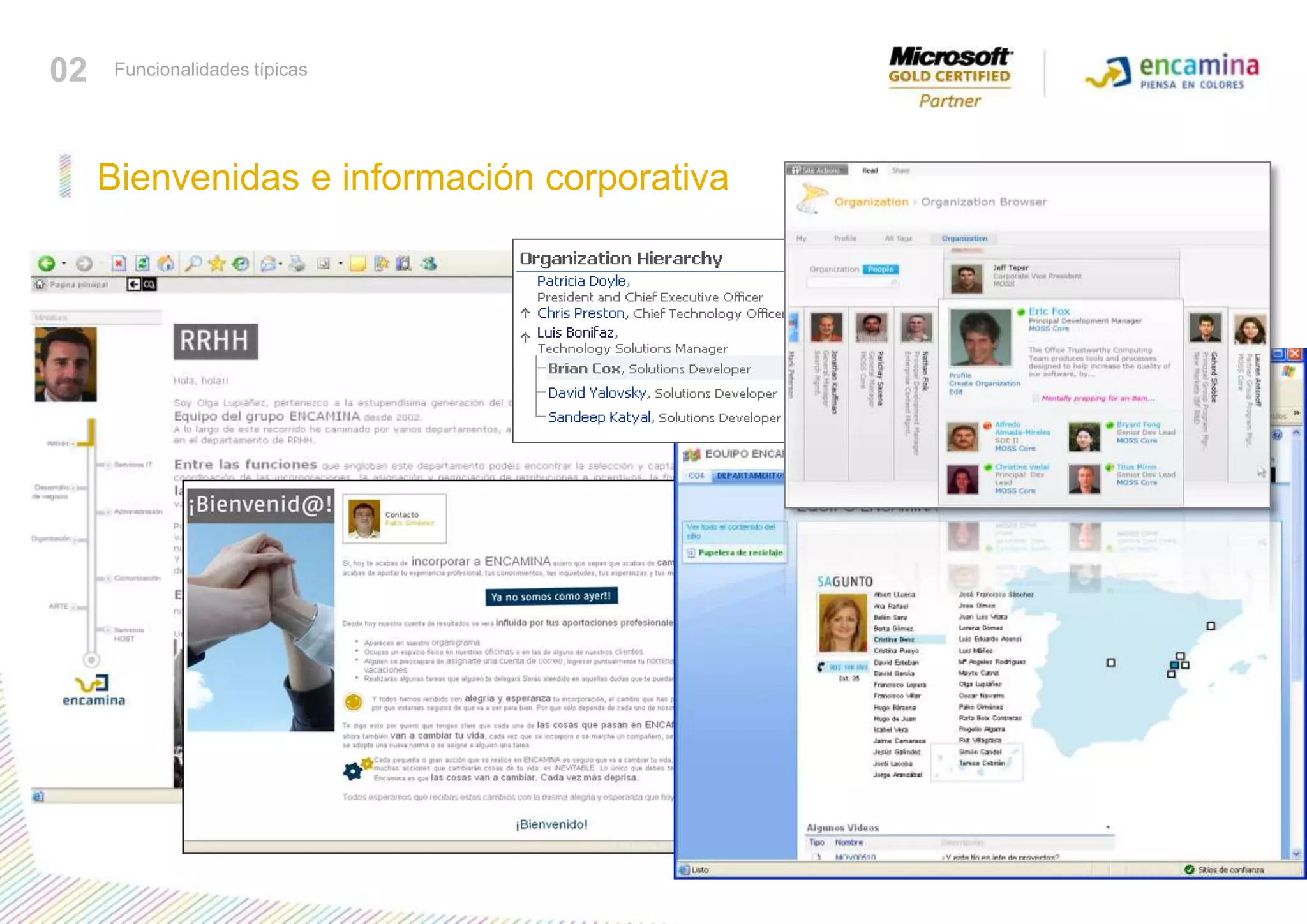Conocer funcionalidades típicasBienvenidas e información corporativa02Funcionalidades típicas