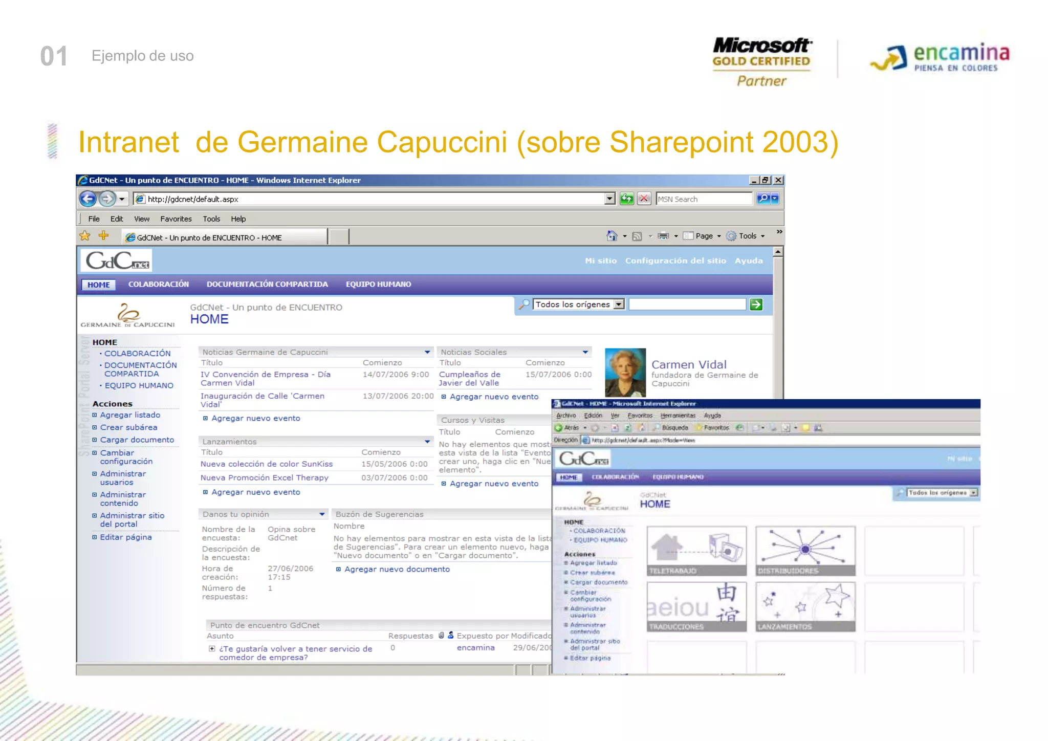 Intranet  de GermaineCapuccini (sobre Sharepoint 2003)01Ejemplo de uso