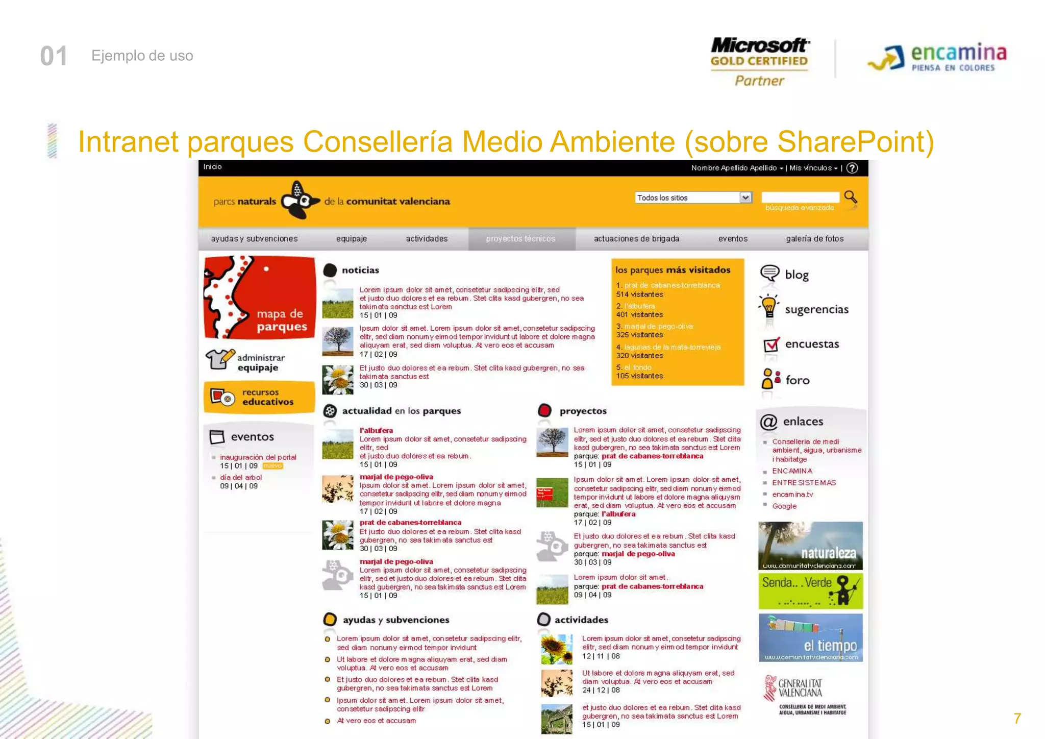 7Intranet parques Consellería Medio Ambiente (sobre SharePoint)01Ejemplo de uso