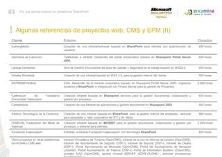 03Por qué somos buenos en plataforma SharePointAlgunas referencias de proyectos web, CMS y EPM (II)