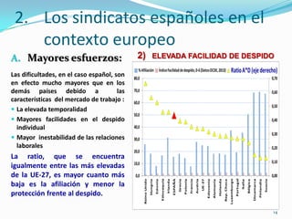 2. Los sindicatos españoles en el
contexto europeo
A. Mayores esfuerzos:
Las dificultades, en el caso español, son
en efec...