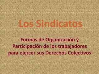 Haga clic para modificar el estilo de subtítulo del patrón
Formas de Organización y
Participación de los trabajadores
para ejercer sus Derechos Colectivos
Los Sindicatos
 
