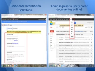 Relacionar información   Como ingresar a Doc y crear
       solicitada           documentos online?
 