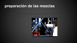 preparación de las mezclas 
La preparación de las mezclas se puede dividir en cuatro partes: 
· Almacenamiento 
· Pesaje 
· Mezclado 
· Transporte 
 