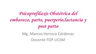 Psicoprofilaxis Obstétrica del
embarazo, parto, puerperio,lactancia y
post parto
Mg. Marcos Herrera Cárdenas
Docente FOP UCSM
 