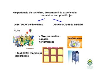  Importancia de socializar, de compartir la experiencia,
                         comunicar los aprendizajes


 Al INTERI...
