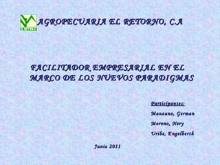 AGROPECUARIA EL RETORNO, C.A ,[object Object],Participantes: Manzano, German Moreno, Nery Uribe, Engelberth Junio 2011 