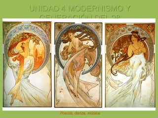 UNIDAD 4 MODERNISMO Y
GENERACIÓN DEL 98
Poesía, danza, música
 