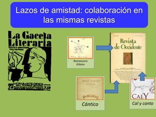 Lazos de amistad: colaboración en
las mismas revistas
Romancero
Gitano
Cántico Cal y canto
 