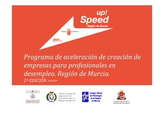 Programa de aceleración de creación de
empresas para profesionales en
desempleo. Región de Murcia.
2ª EDICIÓN >>>>
 