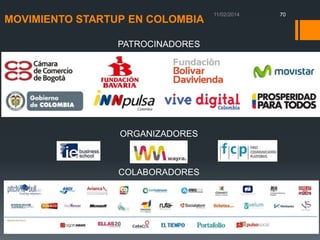 MOVIMIENTO STARTUP EN COLOMBIA
PATROCINADORES

ORGANIZADORES

COLABORADORES

70

 
