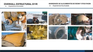 OVERHALL ESTRUCTURAL D11R
● Experiencia Acumulada
BARRENADO DE ALOJAMIENTOS DE BOOM Y STICK RH200
● Experiencia Acumulada
 