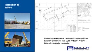 Asociación De Pequeños Y Medianos Empresarios Del
Señor De Gran Poder, Mza. Ll, Lt. 10 Sector 01 Cerro
Colorado – Arequipa – Arequipa
Instalación de
Taller I
 