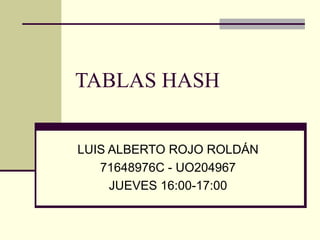 TABLAS HASH LUIS ALBERTO ROJO ROLDÁN 71648976C - UO204967 JUEVES 16:00-17:00 