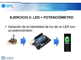 EJERCICIO 2: LED + POTENCIÓMETRO

 Variación de la intensidad de luz de un LED con
  un potenciómetro
 