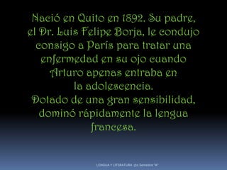 Nació en Quito en 1892. Su padre,
el Dr. Luis Felipe Borja, le condujo
  consigo a París para tratar una
   enfermedad en ...