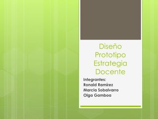 Diseño
Prototipo
Estrategia
Docente
Integrantes:
Ronald Ramírez
Marcia Sobalvarro
Olga Gamboa
 