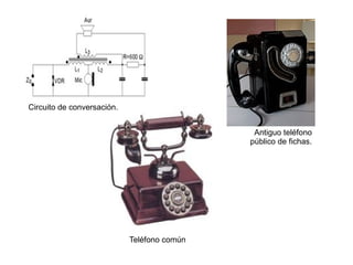 Circuito de conversación. Antiguo teléfono público de fichas. Teléfono común 