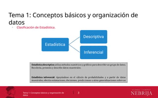 Tema 1: Conceptos básicos y organización de datos | PPTX