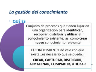 La gestión del conocimiento
• QUÉ ES
Gestión de la comunicación y de la imagen 63
 