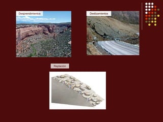 Caídas Deslizamientos
Reptación
Desprendimientos Deslizamientos
 