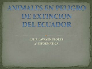 JULIA LAVAYEN FLORES 4° INFORMATICA ANIMALES EN PELIGRO DE EXTINCION DEL ECUADOR 