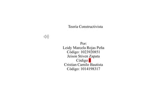 Teoría Constructivista
Por:
Leidy Marcela Rojas Peña
Código: 1023920851
Jeison Stiven Zapata
Código:1
Cristian Camilo Baut...