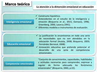 Inteligencia emocional
 Constructo hipotético.
 Antecedentes en el estudio de la inteligencia y
emoción (Bisquerra et al...