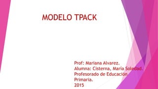 MODELO TPACK
Prof: Mariana Alvarez.
Alumna: Cisterna, María Soledad.
Profesorado de Educación
Primaria.
2015
 