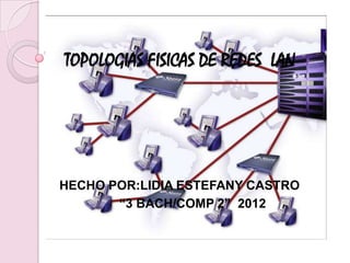 TOPOLOGIAS FISICAS DE REDES LAN




HECHO POR:LIDIA ESTEFANY CASTRO
       “3 BACH/COMP 2” 2012
 