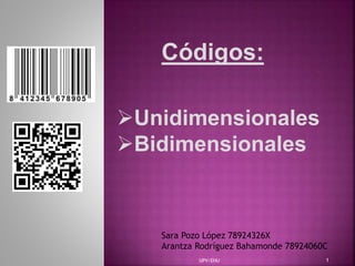 Sara Pozo López 78924326X
Arantza Rodríguez Bahamonde 78924060C
Unidimensionales
Bidimensionales
Códigos:
1UPV/EHU
 