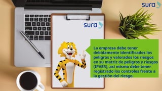 La empresa debe tener
debidamente identificados los
peligros y valorados los riesgos
en su matriz de peligros y riesgos
(IPVER), así mismo debe tener
registrado los controles frente a
la gestión del riesgo.
 