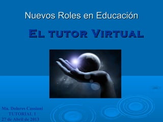 Nuevos Roles en EducaciónNuevos Roles en Educación
El tutor VirtualEl tutor Virtual
Ma. Dolores Cassiani
TUTORIAL 1
27 de Abril de 2013
 