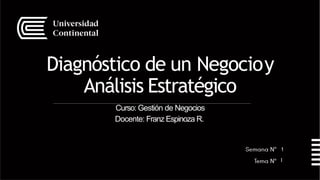 Diagnóstico de un Negocioy
Análisis Estratégico
Curso: Gestión de Negocios
Docente: Franz Espinoza R.
1
I
 
