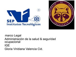 marco Legal
Administración de la salud & seguridad
ocupacional
IGE
Gloria Viridiana Valencia Cid.
 